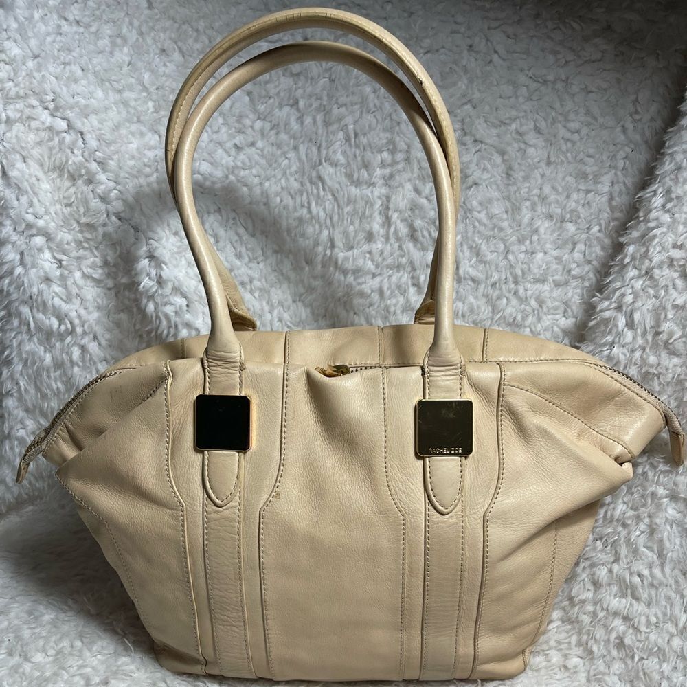Rachel Zoie leather cream large Satchel with gold tone accents and hardwares